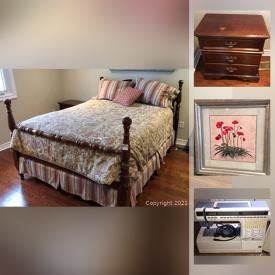 MaxSold Auction: This online auction features four-poster bed, glass coffee table, art pottery, red glass, sewing machine, dehumidifier, TV, stereo components, mink coat, golf bags, Banjo, sterling jewelry, pearl necklaces and much more!